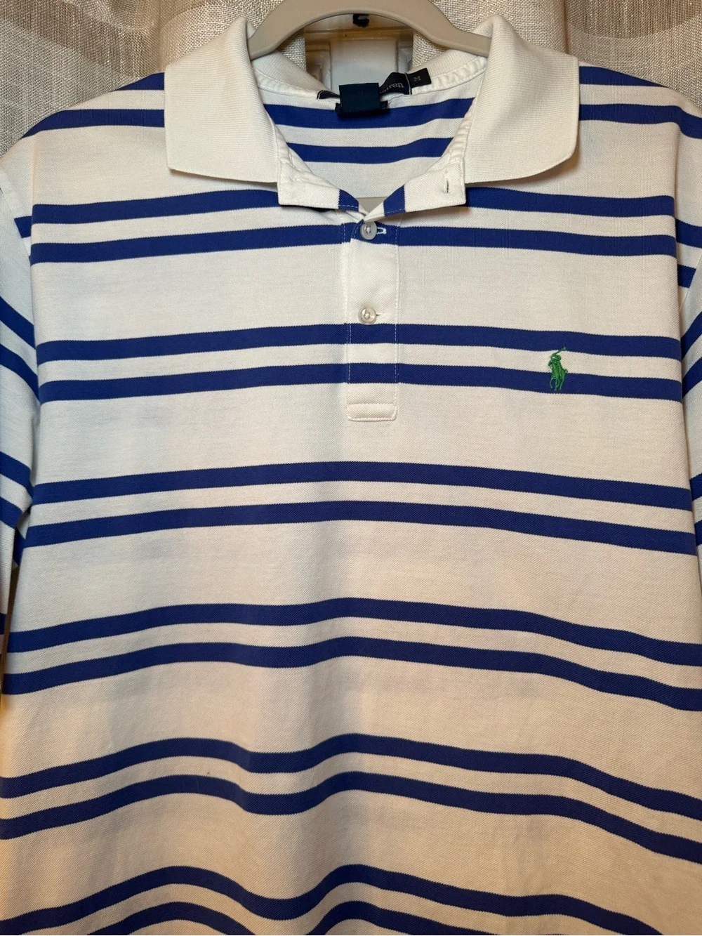 Ralph Lauren White Polo with Royal Blue Stripes